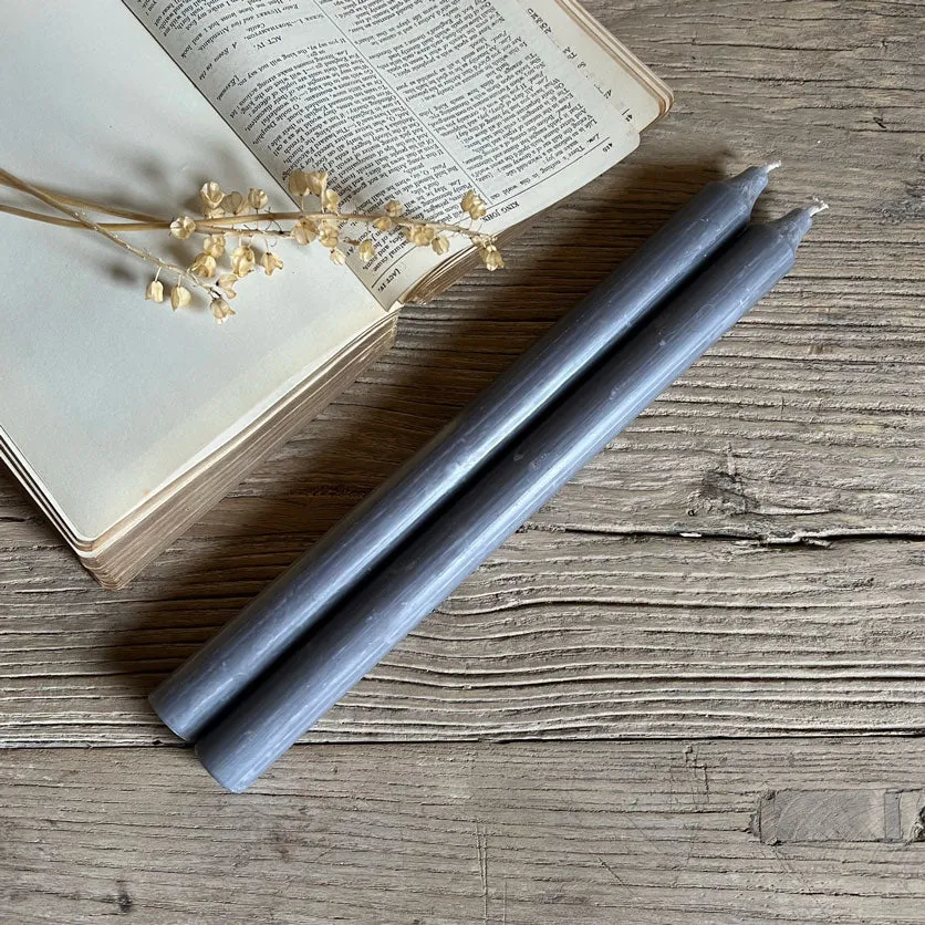 Grey Dinner Candles Pair