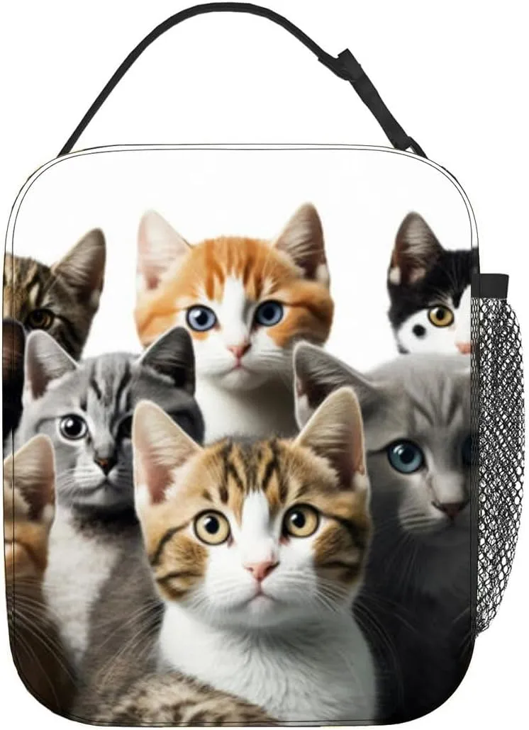 Group cats a white Can be used advertising and celebration Internation Insulated Iunch Bag for Men Woman Large Portable Waterproof Reusable Thermal Lunch Box with Pockets for Work Travel Picnic