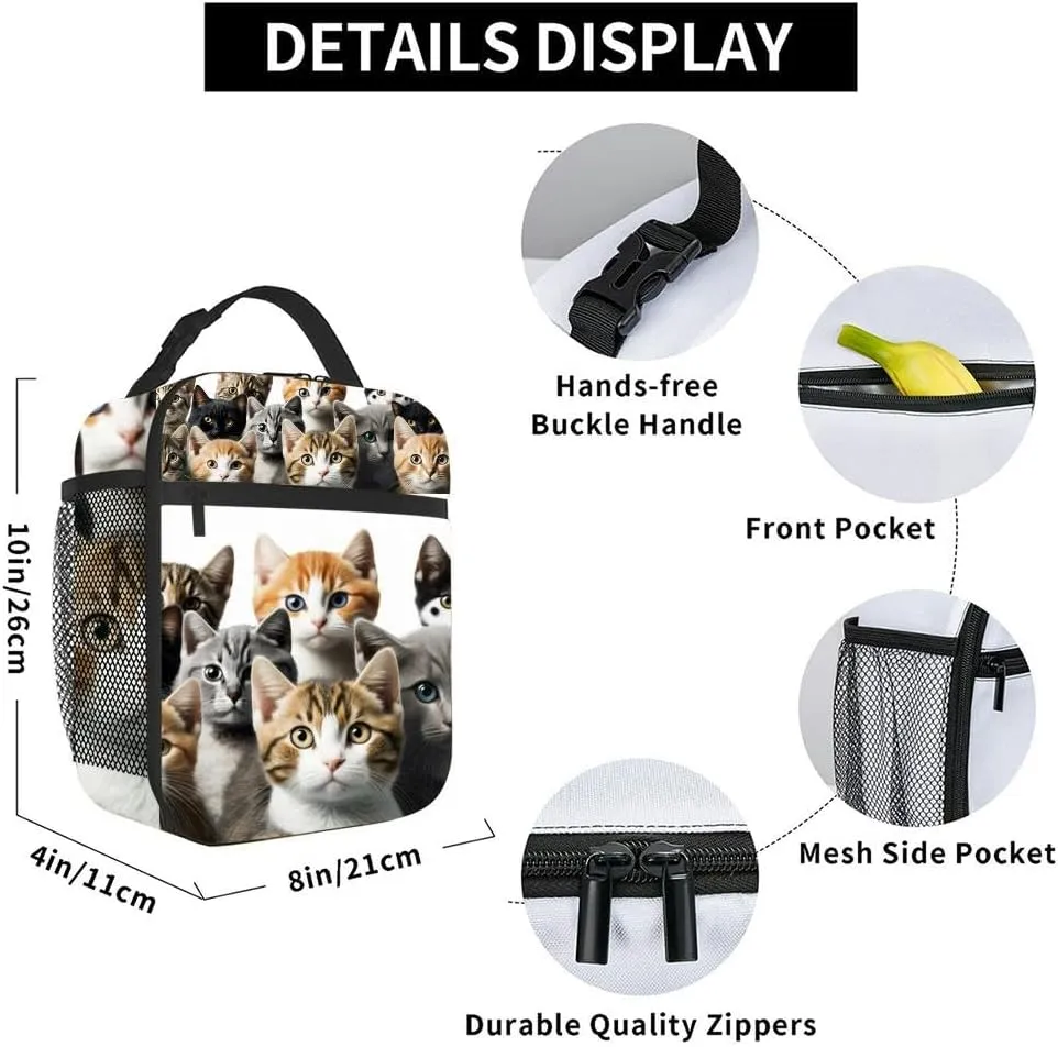 Group cats a white Can be used advertising and celebration Internation Insulated Iunch Bag for Men Woman Large Portable Waterproof Reusable Thermal Lunch Box with Pockets for Work Travel Picnic
