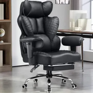 GTRACING Big and Tall Gaming Chair 400lbs Heavy Duty Office Chair with Foot Rest & Ergonomic Pocket Spring Lumbar Support, High Back 3D Saddle Shaped Cushion for Back Pain Relief, Black