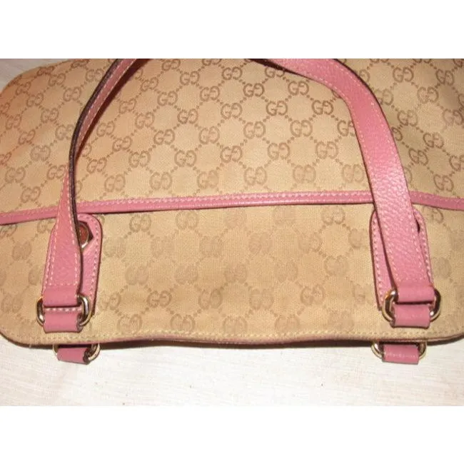 Gucci Vintage Brown Large Logo Print Canvas And Pink Leather
