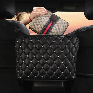 Guoord Bling Car Net Pocket PU Leather Handbag Holder for Mesh Organize
