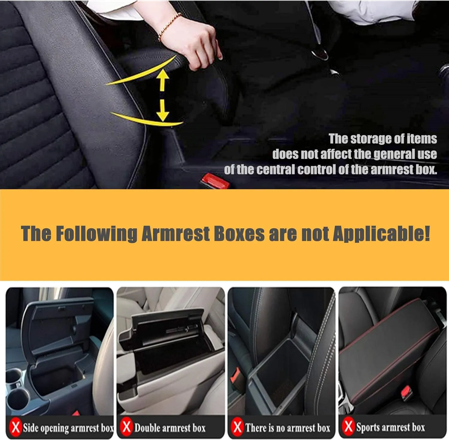 Guoord Car Seat Storage Bag - Upgrade-Black PU Leather Caddy Organizer for Additional Storage, Easy Installation, Safe Driving, Pet Barrier & Compatible with Most Front Opening Armrest Boxes
