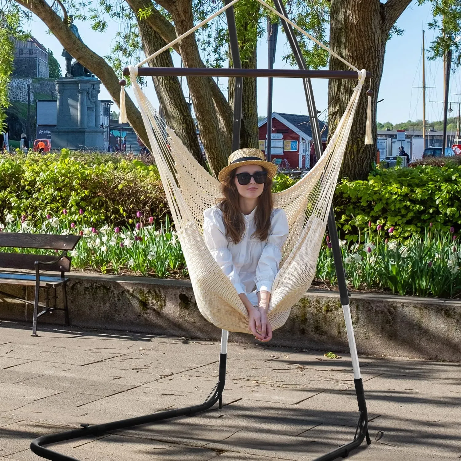 Hammock Chair Stand Only, Adjustable Height 79-93 Inch, 330 Lb Capacity, Heavy Duty Stand for Hammock Chair Solid Steel Structure Hanging Chair Stand with Powder Coated Finish, Indoor/Outdoor