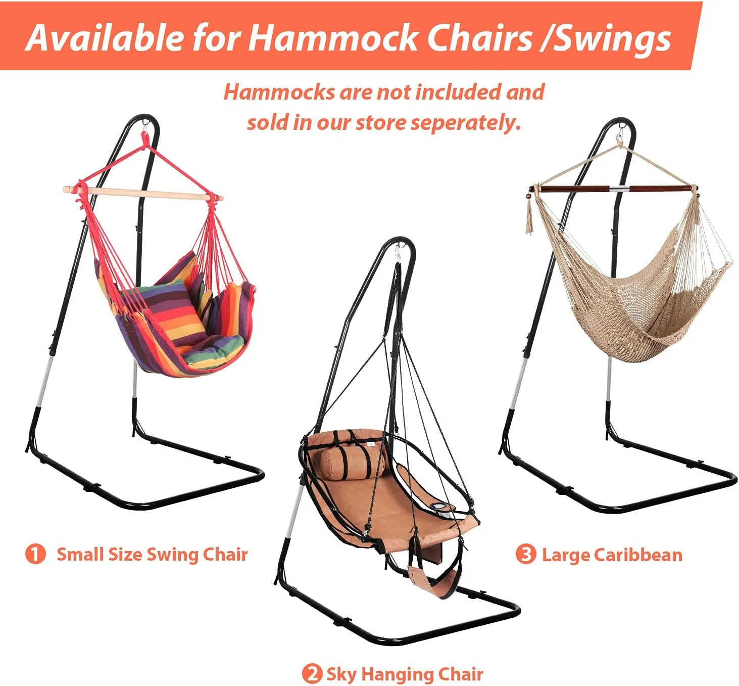 Hammock Chair Stand Only, Adjustable Height 79-93 Inch, 330 Lb Capacity, Heavy Duty Stand for Hammock Chair Solid Steel Structure Hanging Chair Stand with Powder Coated Finish, Indoor/Outdoor