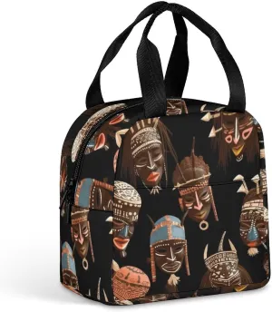 Hand-held Aluminum Foil Insulated Lunch Bag,African Ritual Ethnic Tribal Print Insulated Lunch Tote Bag,Insulated Bag