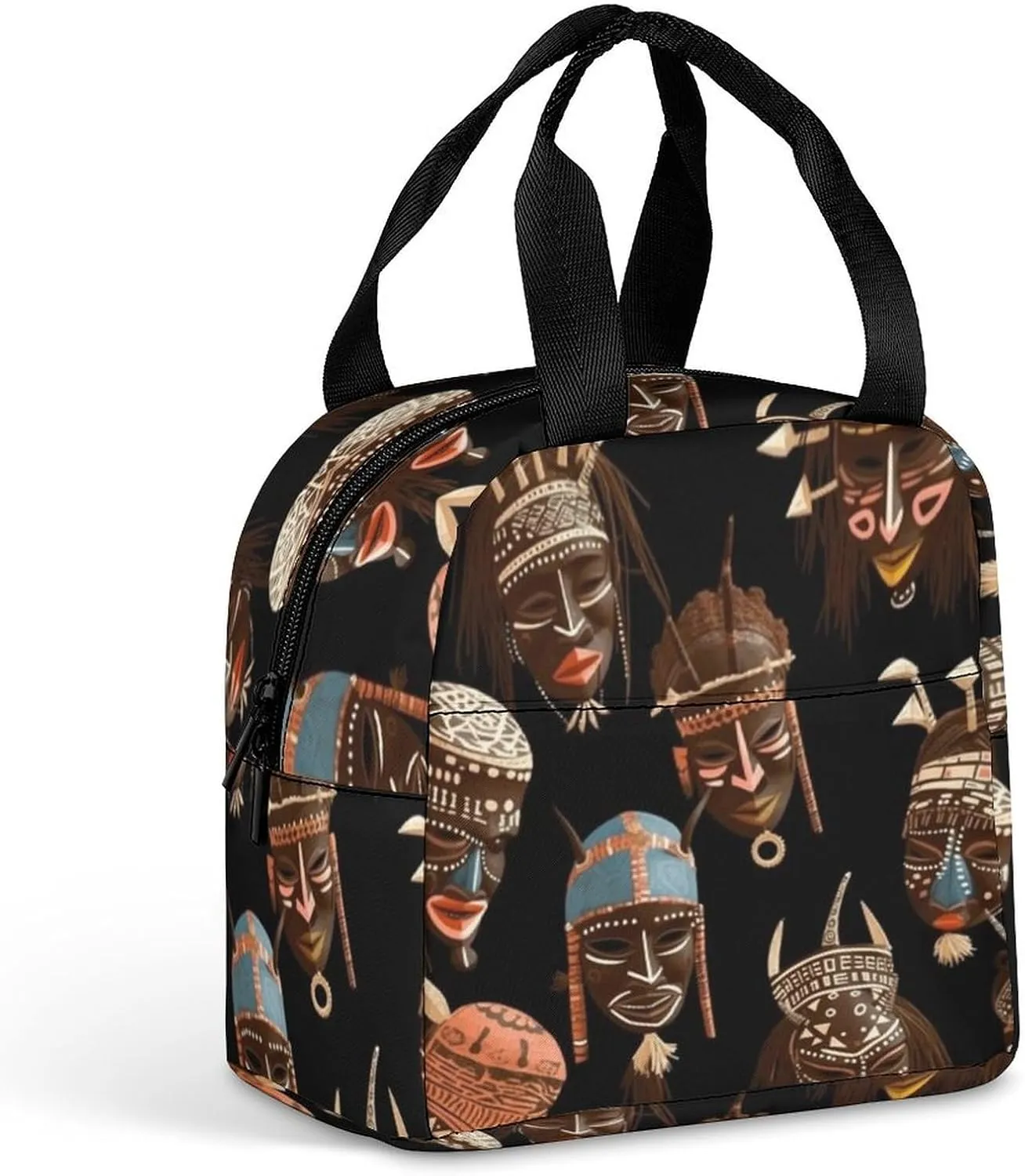 Hand-held Aluminum Foil Insulated Lunch Bag,African Ritual Ethnic Tribal Print Insulated Lunch Tote Bag,Insulated Bag
