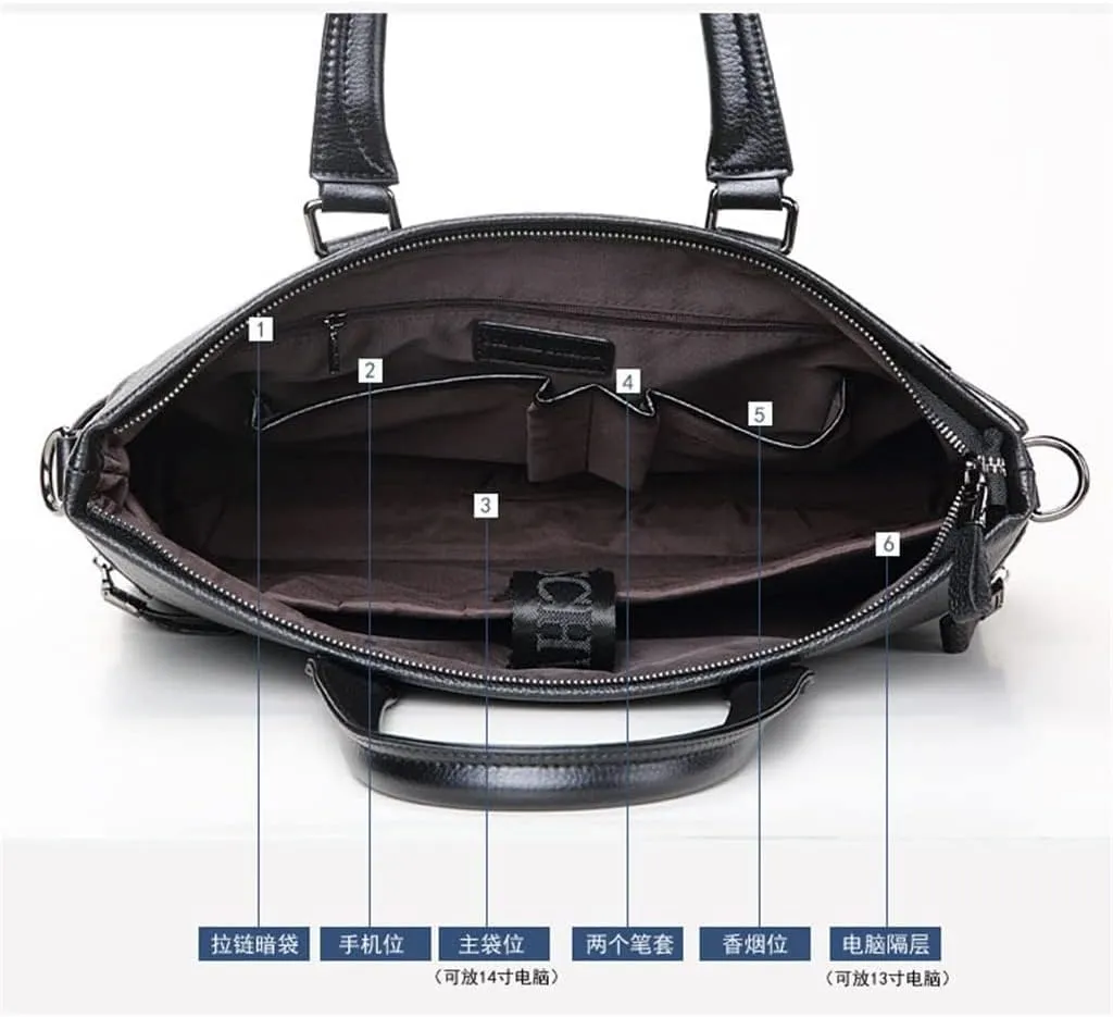 Handbag men's bag cowhide men's business bag horizontal large capacity briefcase