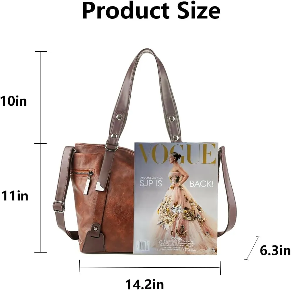Handbags and Purses for Women Vegan Leather Tote Bag with Zipper Compartments Womens Shoulder Crossbody Satchel Bags