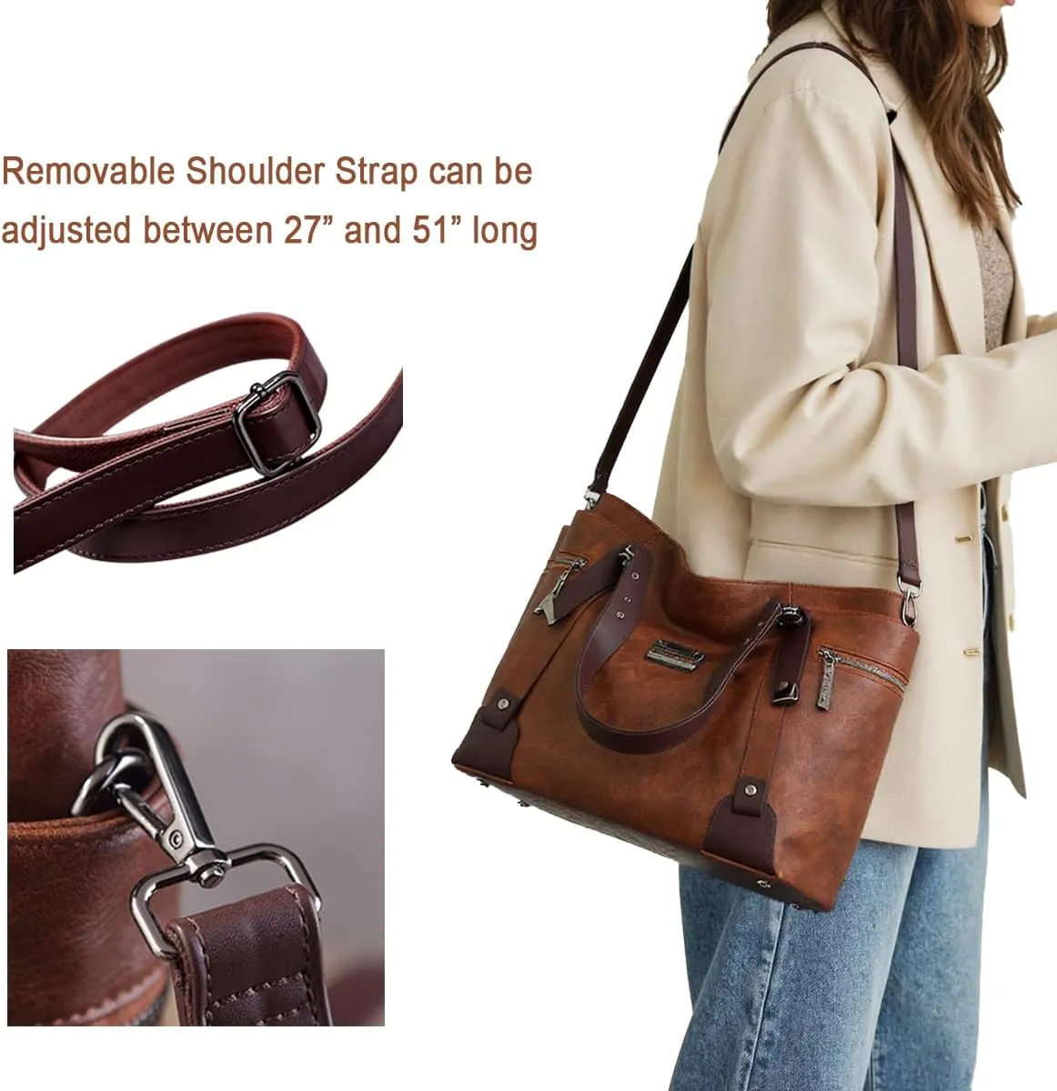 Handbags and Purses for Women Vegan Leather Tote Bag with Zipper Compartments Womens Shoulder Crossbody Satchel Bags