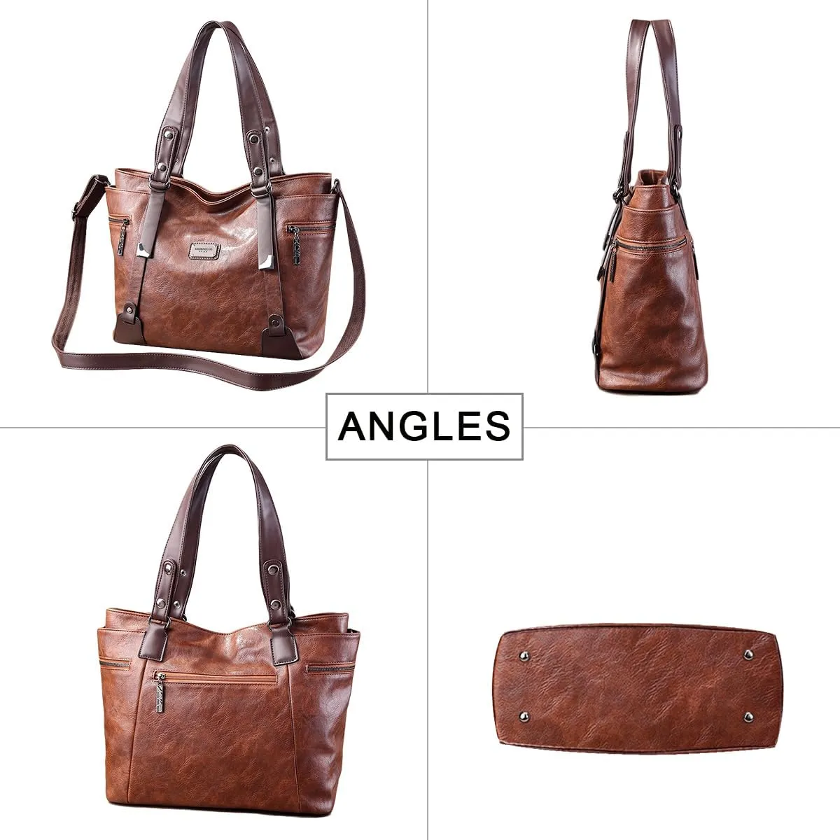 Handbags and Purses for Women Vegan Leather Tote Bag with Zipper Compartments Womens Shoulder Crossbody Satchel Bags