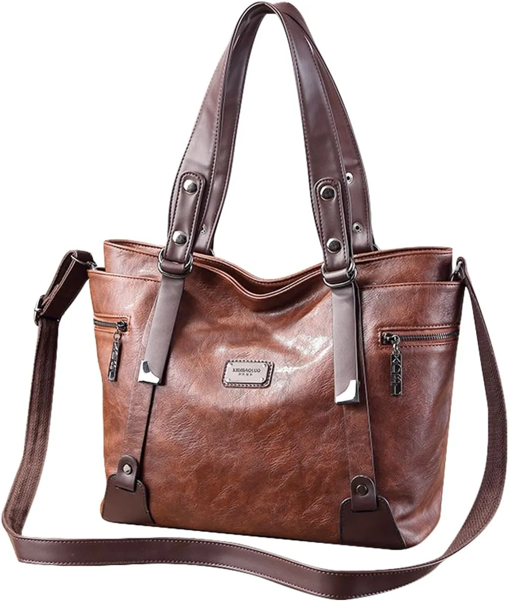 Handbags and Purses for Women Vegan Leather Tote Bag with Zipper Compartments Womens Shoulder Crossbody Satchel Bags