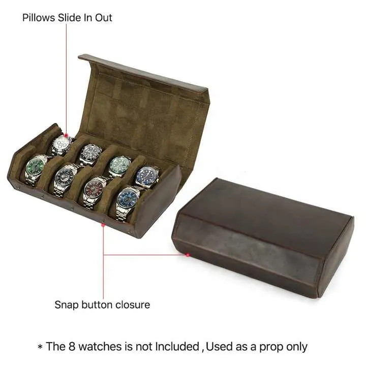 Handmade Crazy Horse Leather 8 Slots Watch Organizer