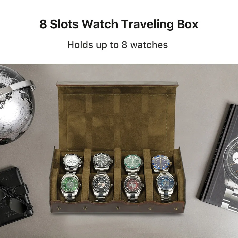 Handmade Crazy Horse Leather 8 Slots Watch Organizer