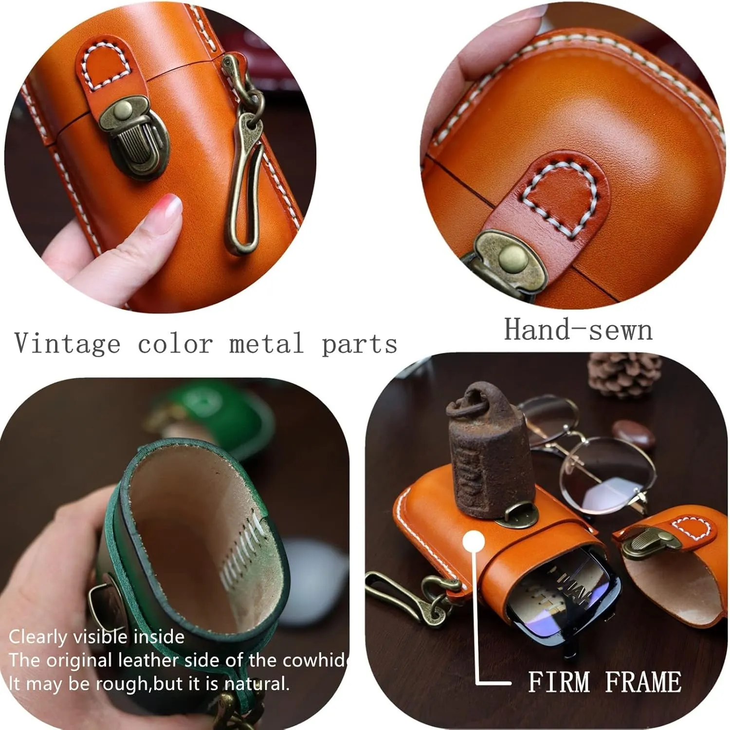 Handmade Leather Eyeglass Case Hard Shell Retro Men And Women Sunglasses Nearsighted Glasses Hooks Protection Box