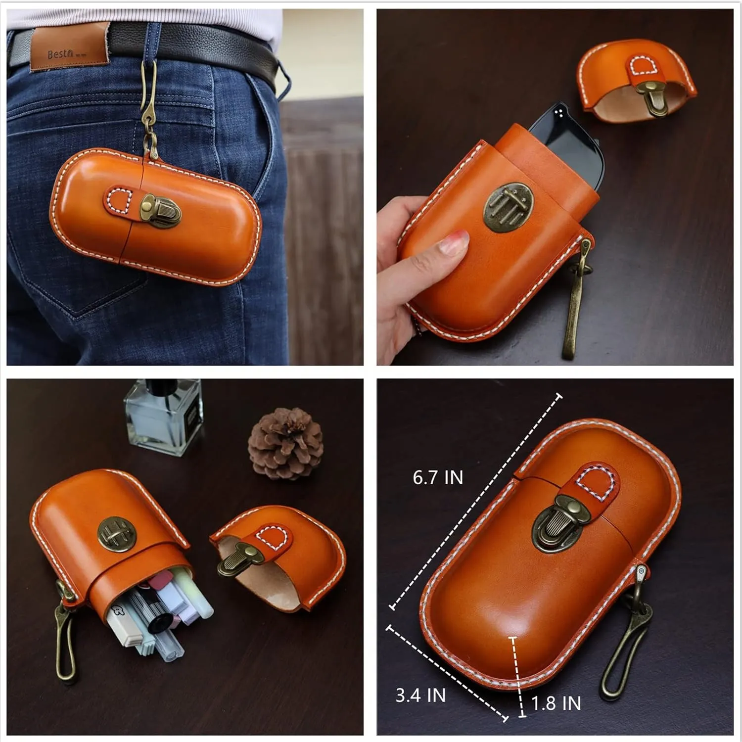 Handmade Leather Eyeglass Case Hard Shell Retro Men And Women Sunglasses Nearsighted Glasses Hooks Protection Box