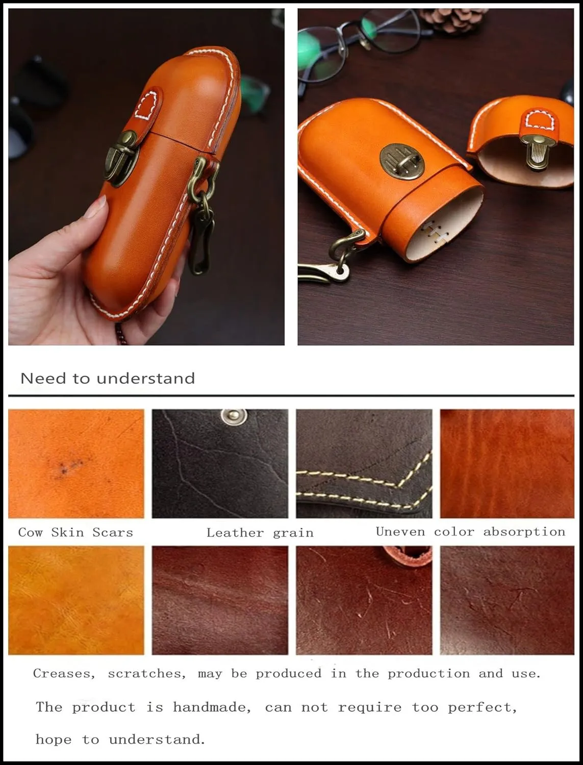Handmade Leather Eyeglass Case Hard Shell Retro Men And Women Sunglasses Nearsighted Glasses Hooks Protection Box