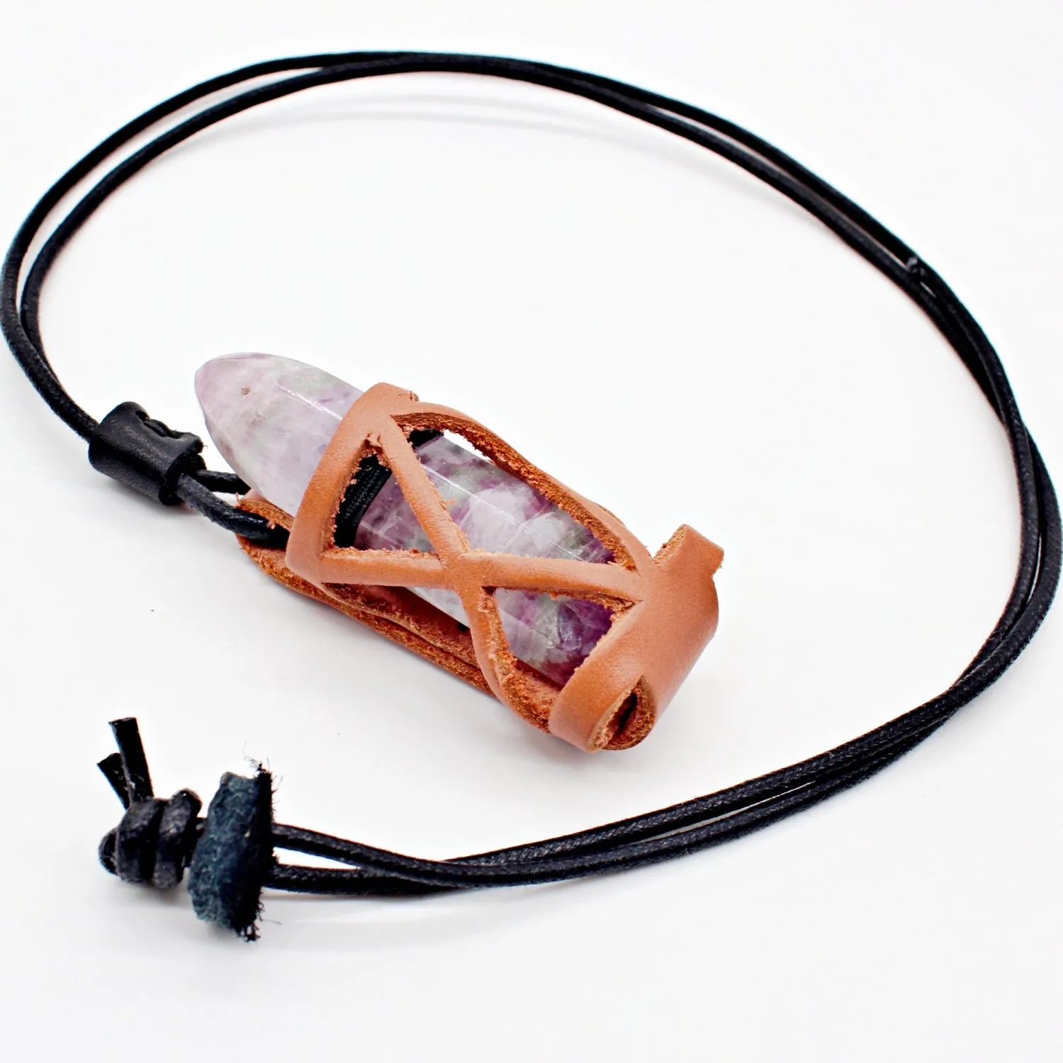 Handmade leather gemstone crystal holder/case necklace without stone