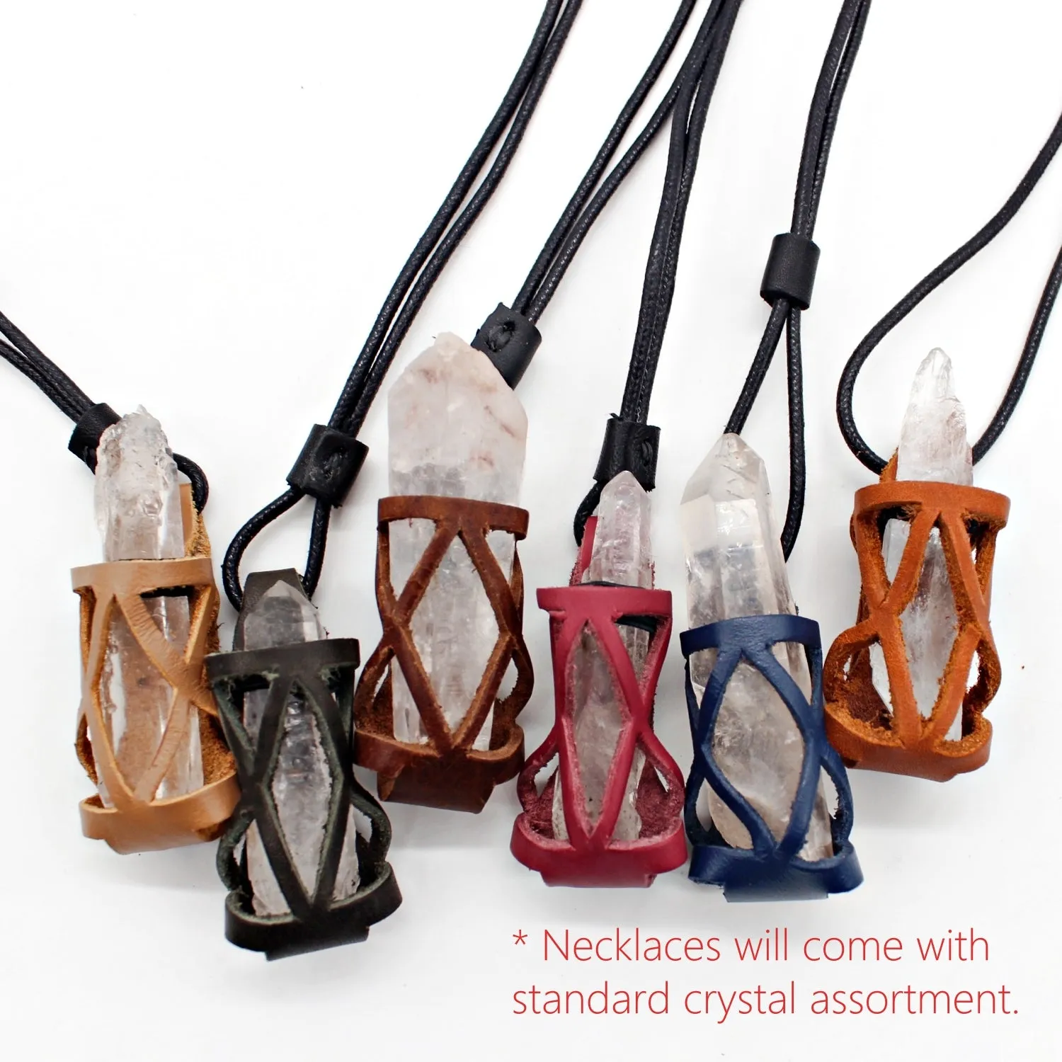 Handmade leather gemstone crystal holder/case necklace without stone