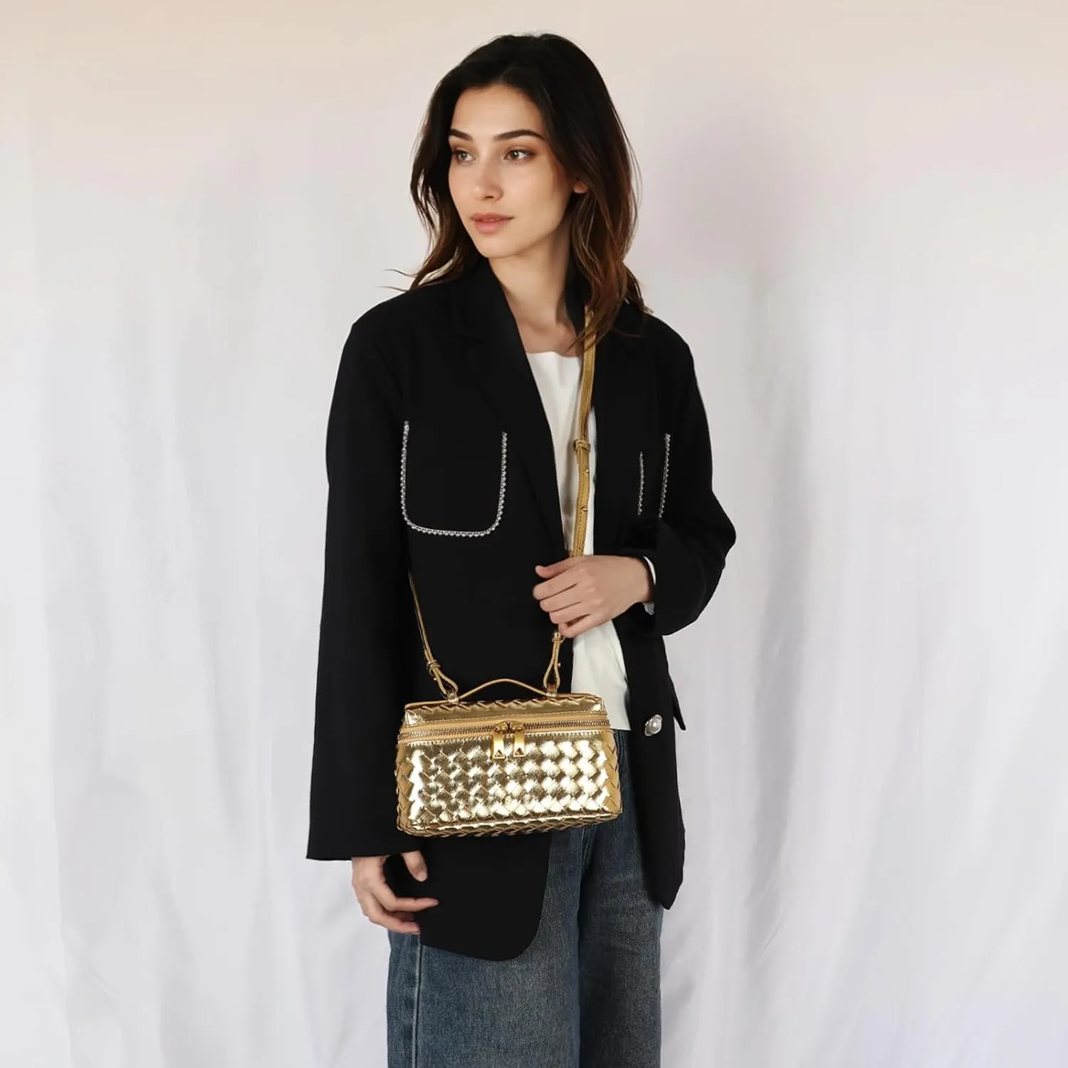 Handwoven solid color soft leather handbag, crossbody bag, women's party bag