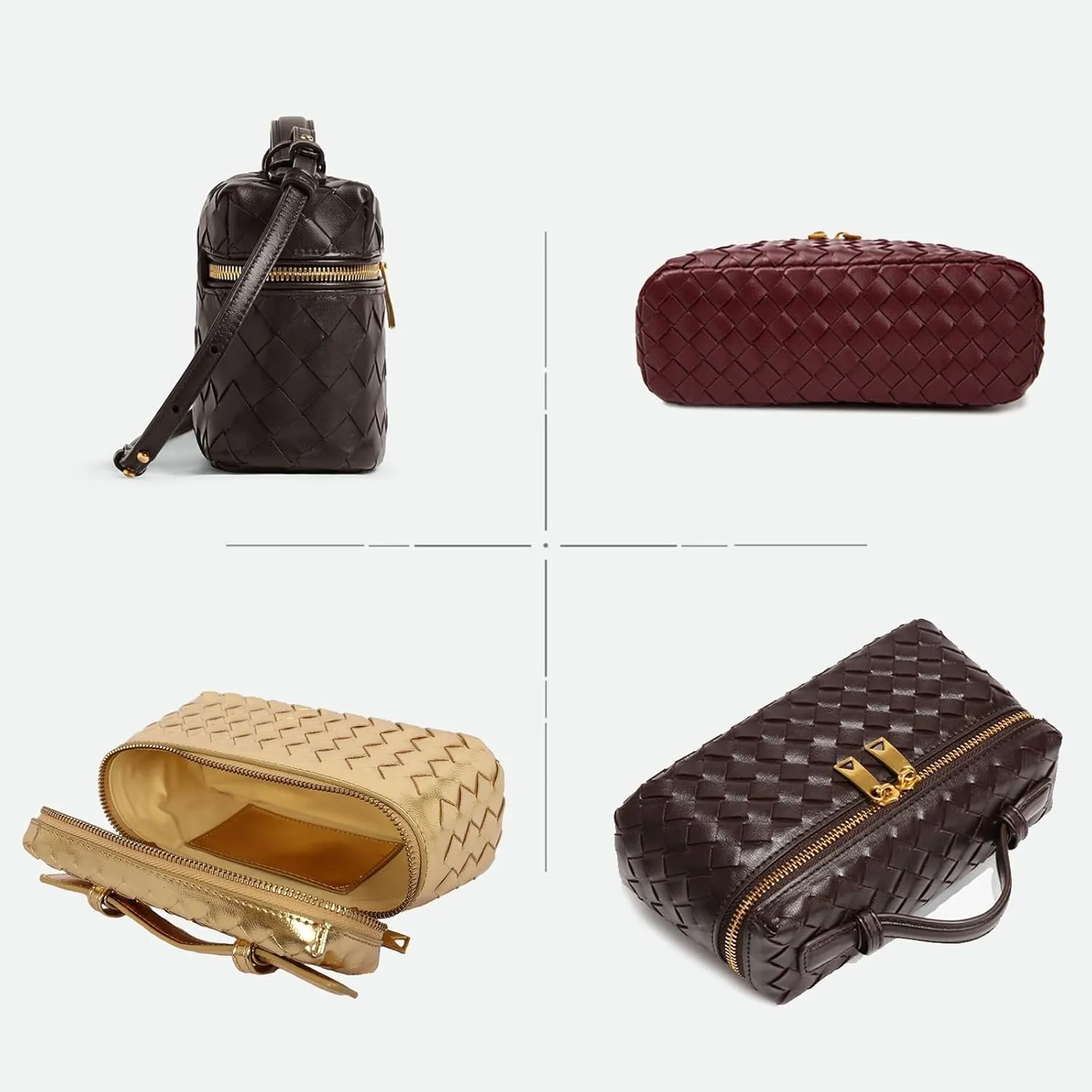 Handwoven solid color soft leather handbag, crossbody bag, women's party bag