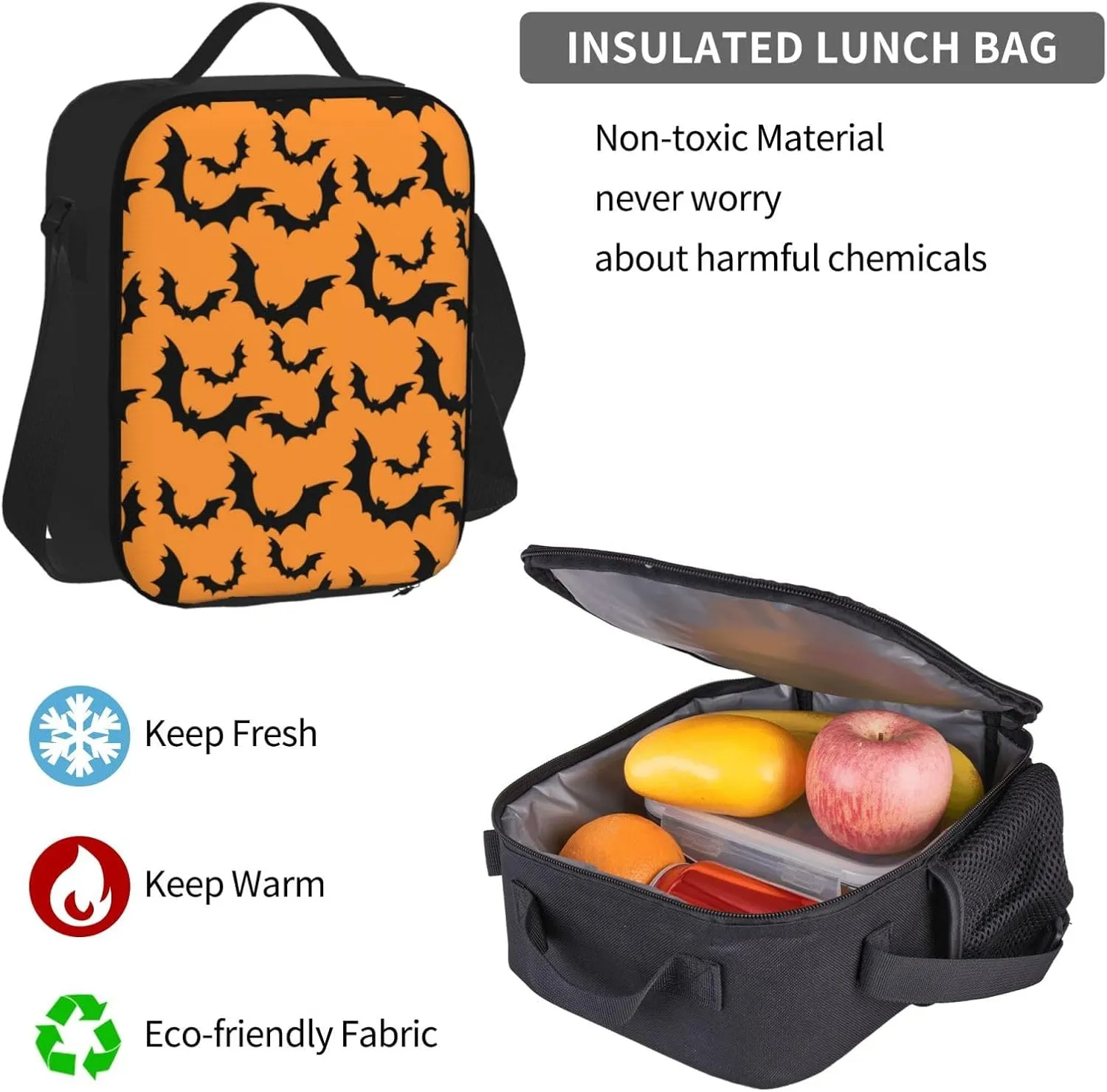 happy halloween black bats Multifunctional Pocket Backpack Crossbody Lunch Bag Pencil Case 3Pcs Set Large Capacity Backpack