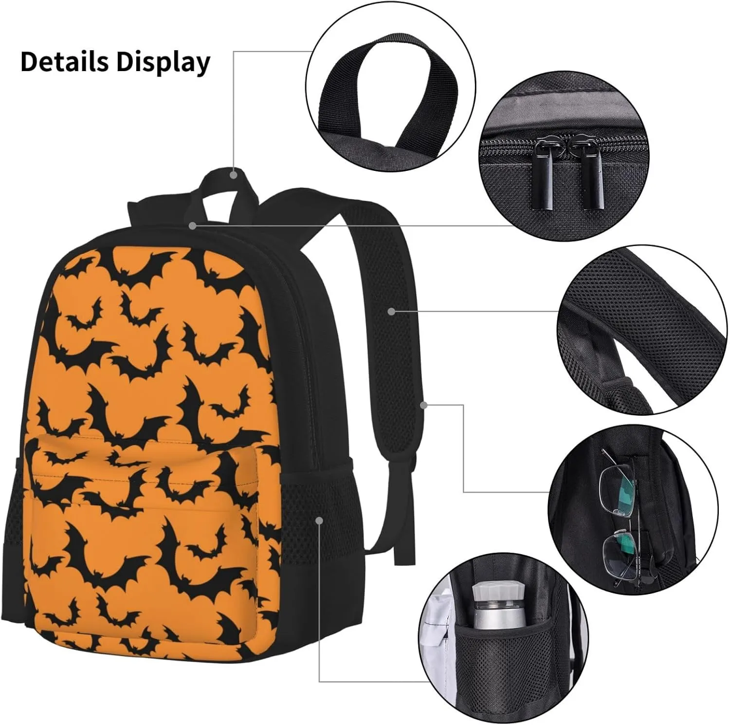 happy halloween black bats Multifunctional Pocket Backpack Crossbody Lunch Bag Pencil Case 3Pcs Set Large Capacity Backpack