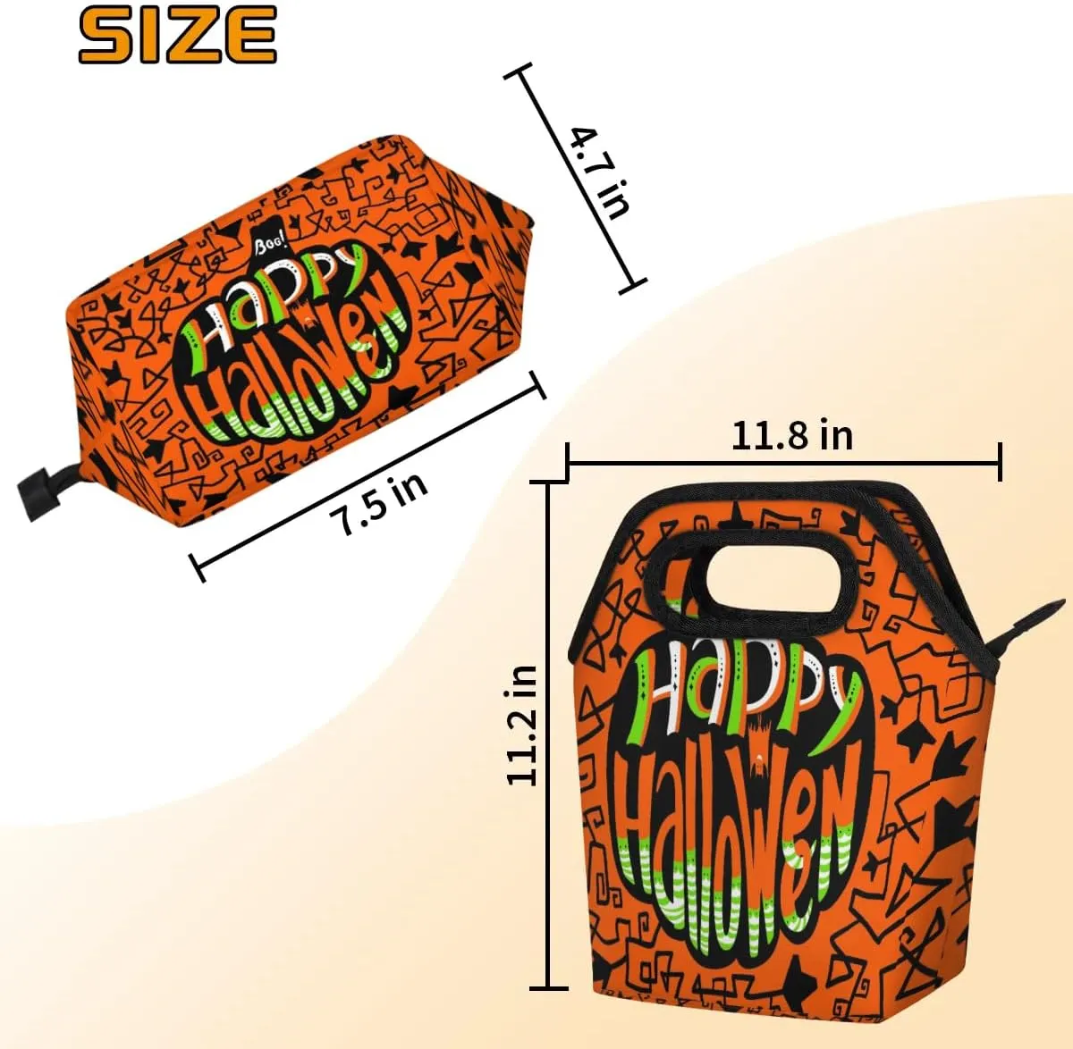 Happy Halloween Topic Lunch Tote Bag Reusable Insulated Lunch Box for Women Men Soft Lightweight Leakproof Portable Meal Prep Bags for Work Office Picnic Travel Beach