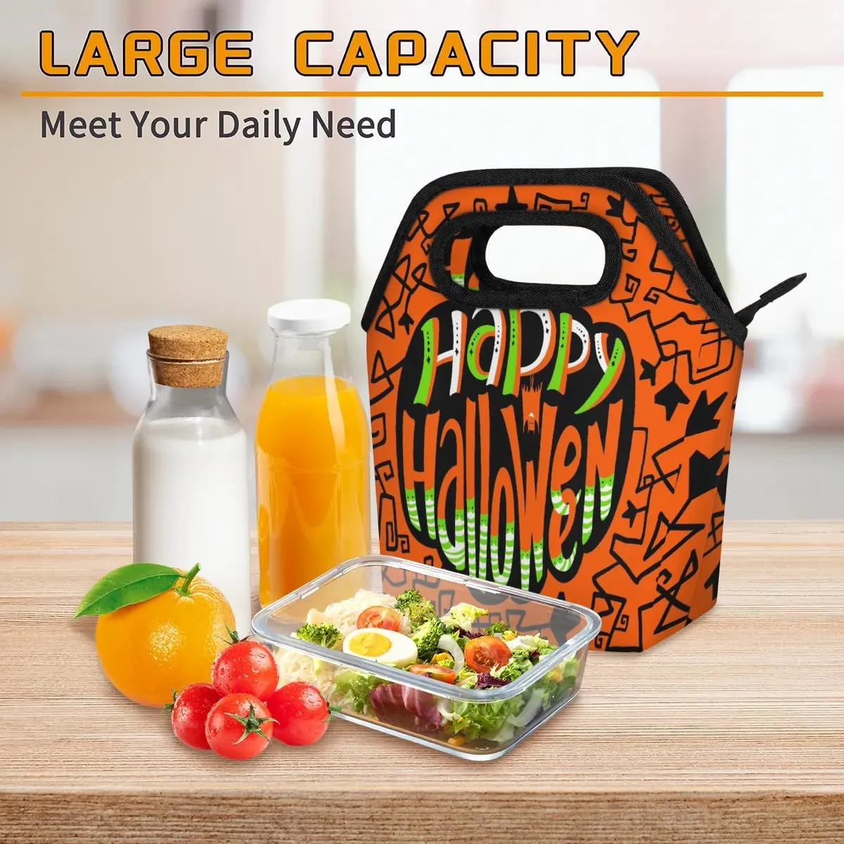 Happy Halloween Topic Lunch Tote Bag Reusable Insulated Lunch Box for Women Men Soft Lightweight Leakproof Portable Meal Prep Bags for Work Office Picnic Travel Beach