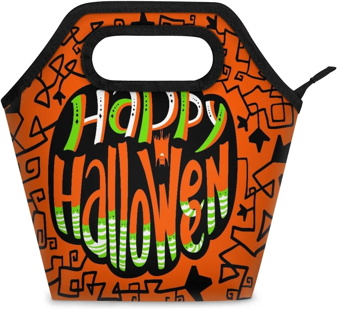 Happy Halloween Topic Lunch Tote Bag Reusable Insulated Lunch Box for Women Men Soft Lightweight Leakproof Portable Meal Prep Bags for Work Office Picnic Travel Beach