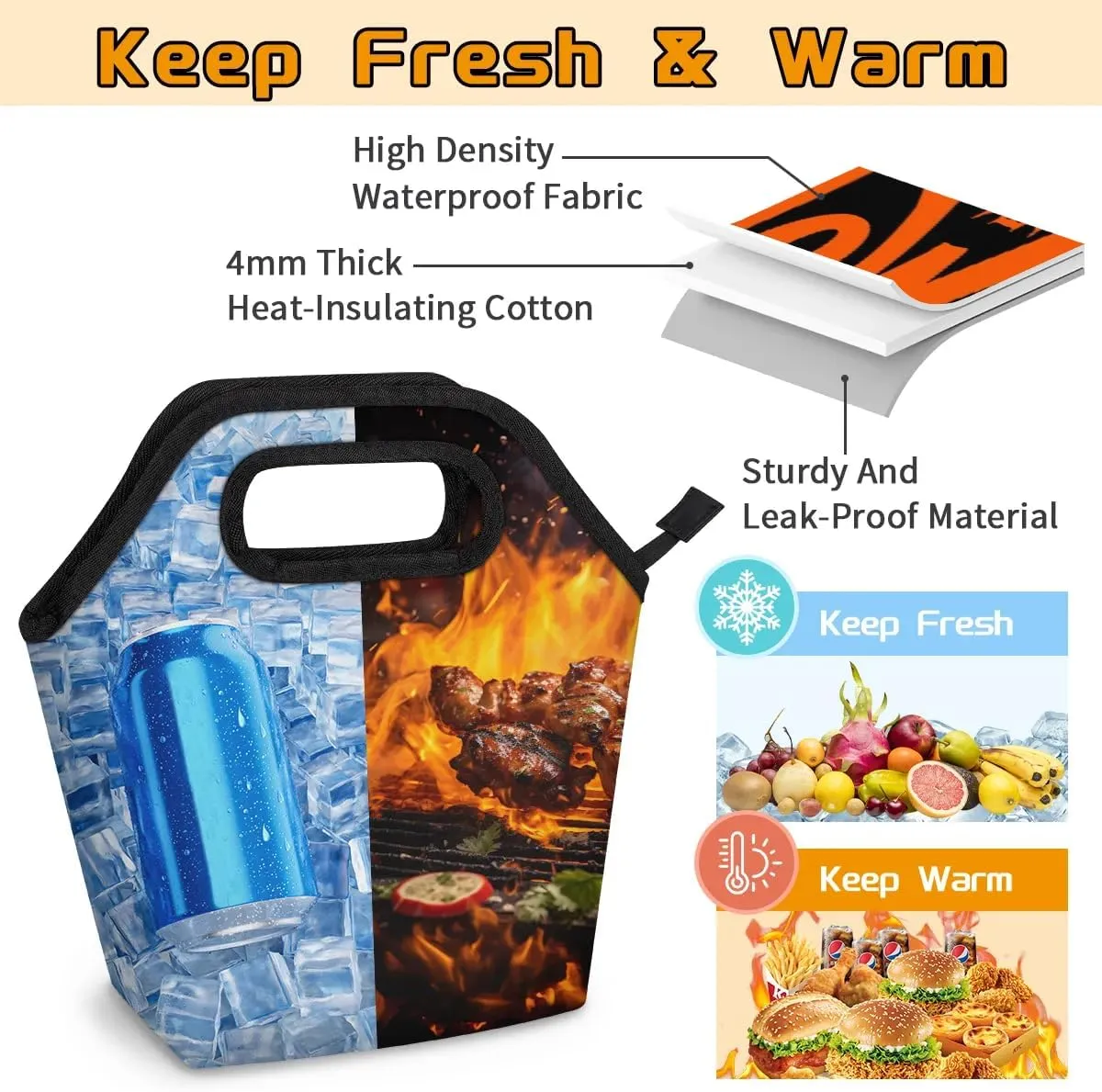 Happy Halloween Topic Lunch Tote Bag Reusable Insulated Lunch Box for Women Men Soft Lightweight Leakproof Portable Meal Prep Bags for Work Office Picnic Travel Beach