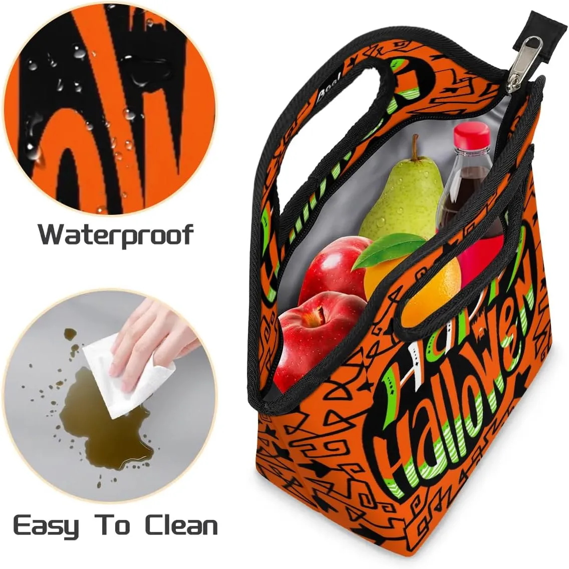Happy Halloween Topic Lunch Tote Bag Reusable Insulated Lunch Box for Women Men Soft Lightweight Leakproof Portable Meal Prep Bags for Work Office Picnic Travel Beach