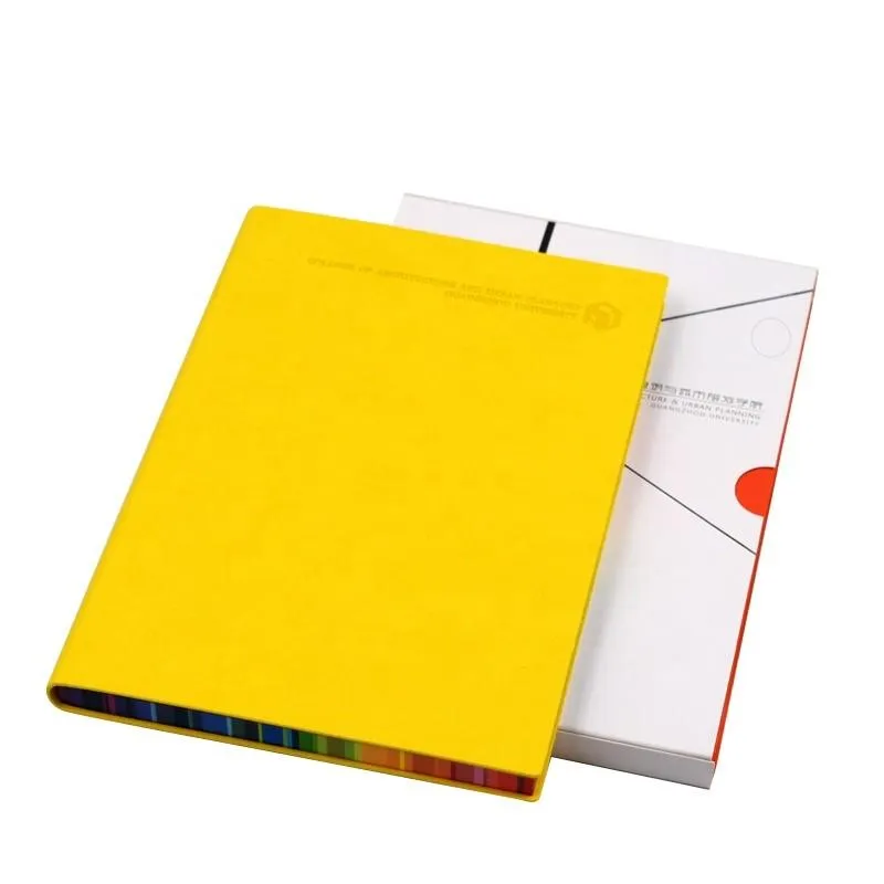 Hard Cover Leather Notebook with Rainbow Edge