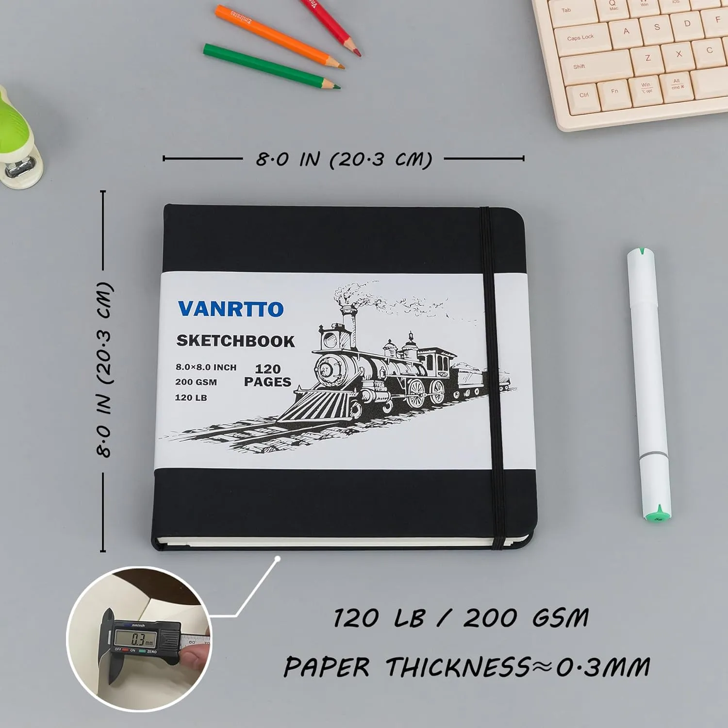 Hardcover Sketch Book, Square Sketchbook with 120LB/200GSM Thick Drawing Paper, 120 Pages/60 Sheets Sketch Pad for Adults and Kids, Large Mixed Media Sketchbook on 8x8 Inch