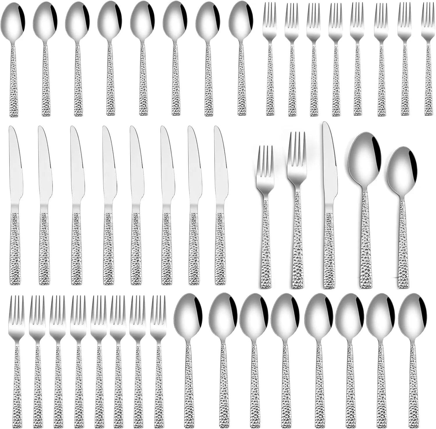 HaWare Hammered Silverware Set, 40-Piece Stainless Steel Flatware for 8, Eating Utensils Tableware Cutlery for Kitchen Hotel Restaurant Party, Mirror Polished - Dishwasher Safe