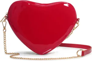 Heart Women Shoulder Bag Glossy Vegan Leather Chain Cross Body Bag Cosplay Purse