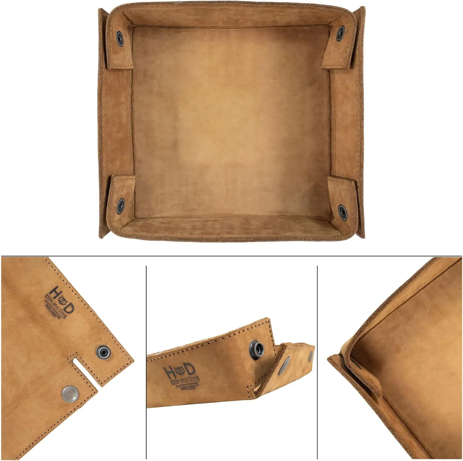 Hide & Drink, Leather Catchall Change Keys Coins Jewels Box Tray Big Storage, Handmade Includes 101 Year Warranty :: Old Tobacco