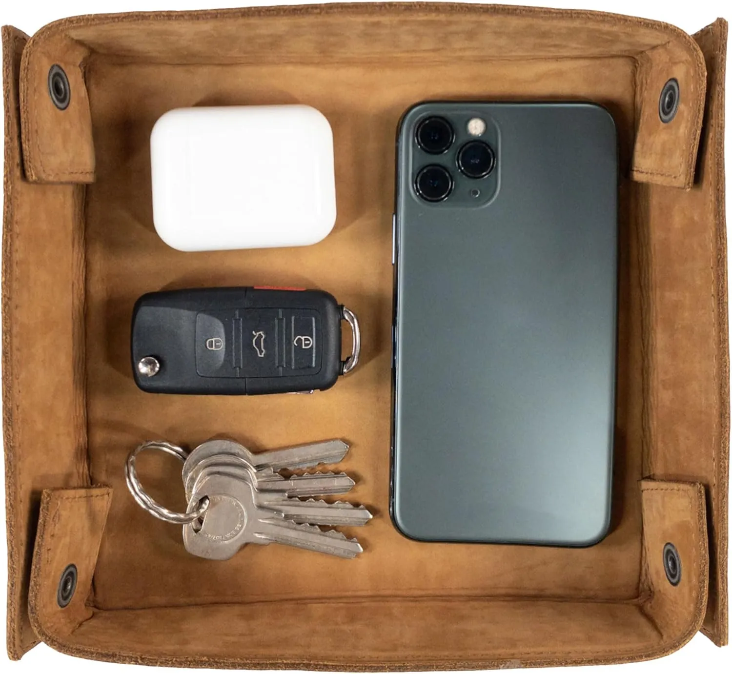 Hide & Drink, Leather Catchall Change Keys Coins Jewels Box Tray Big Storage, Handmade Includes 101 Year Warranty :: Old Tobacco