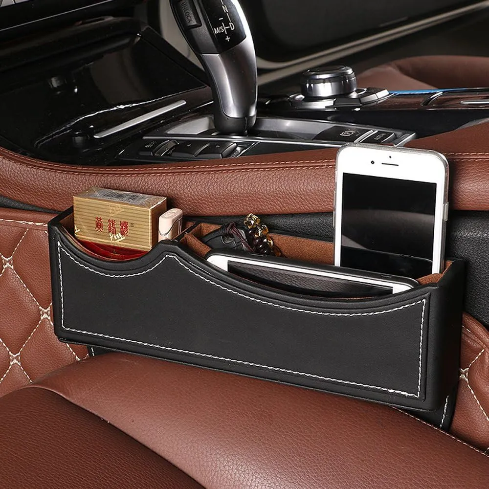 High Class PU Leather Car Seat Gap Filler,Car Seat Catcher Organizer (Black White)
