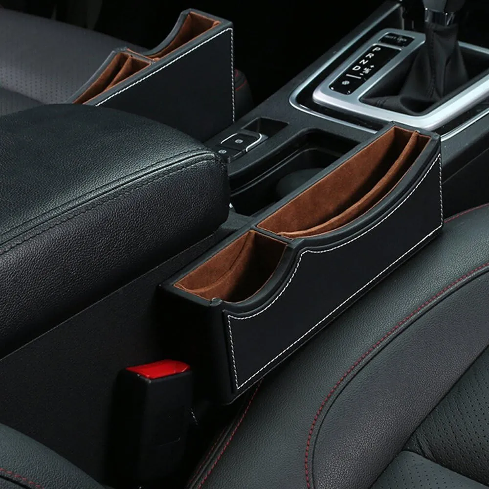 High Class PU Leather Car Seat Gap Filler,Car Seat Catcher Organizer (Black White)