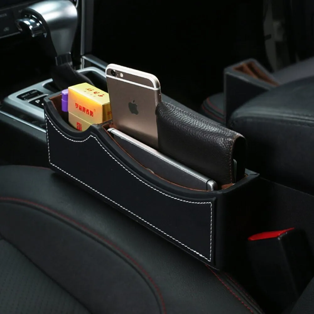 High Class PU Leather Car Seat Gap Filler,Car Seat Catcher Organizer (Black White)