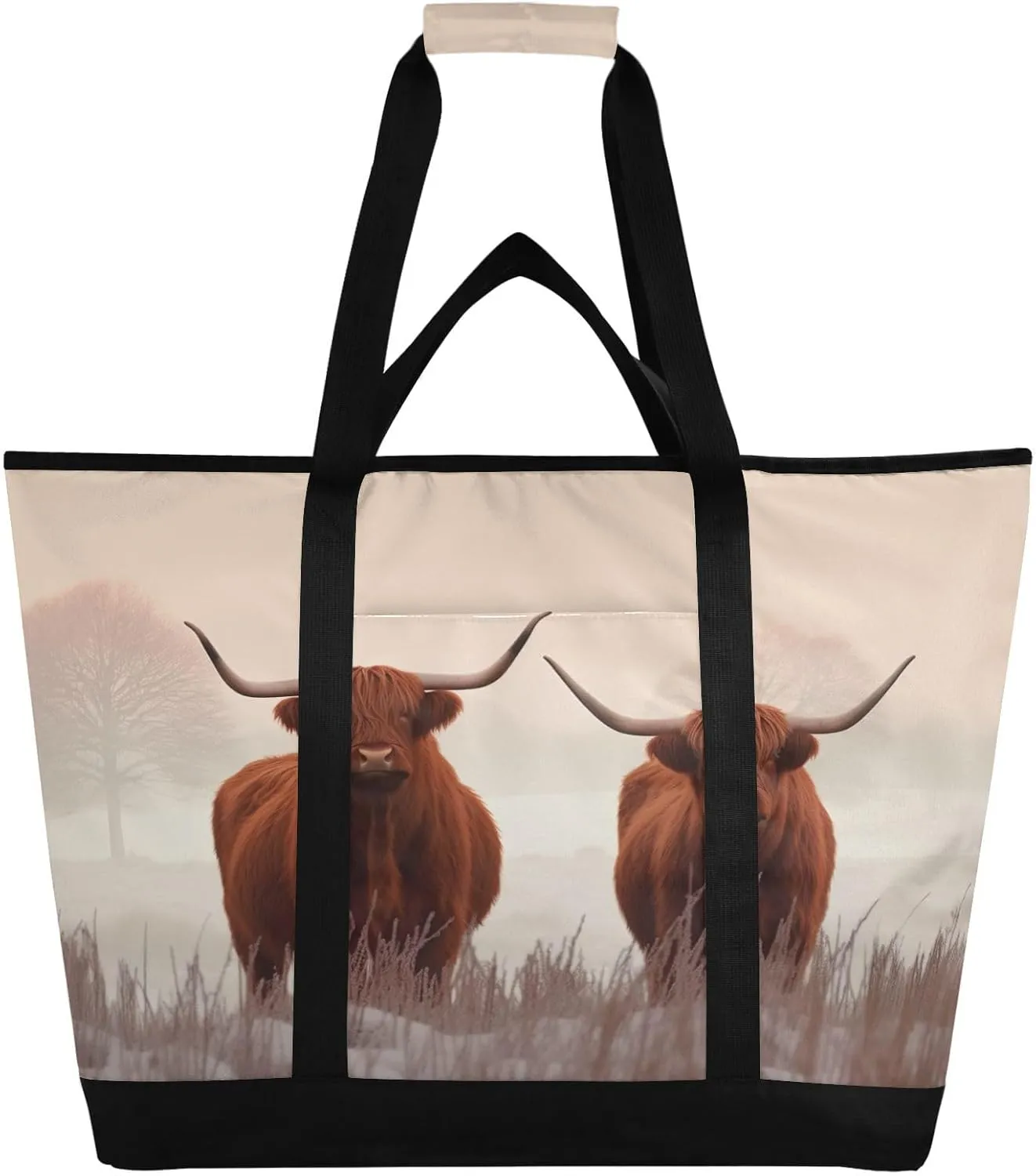 Highland Cows Reusable Insulated Lunchbox Cooler Bag, Leakproof Kitchen Grocery Bag Collapsible Portable Cooler Tote Bag for Picnic, Camping, Office, Travel