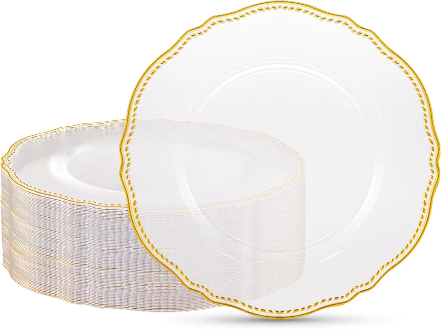 Hioasis 60pcs Gold Plastic Plates - Clear and Gold Disposable Plates, 10.25 inch Plastic Dinner Plates, Perfect for Wedding & Party & Holiday