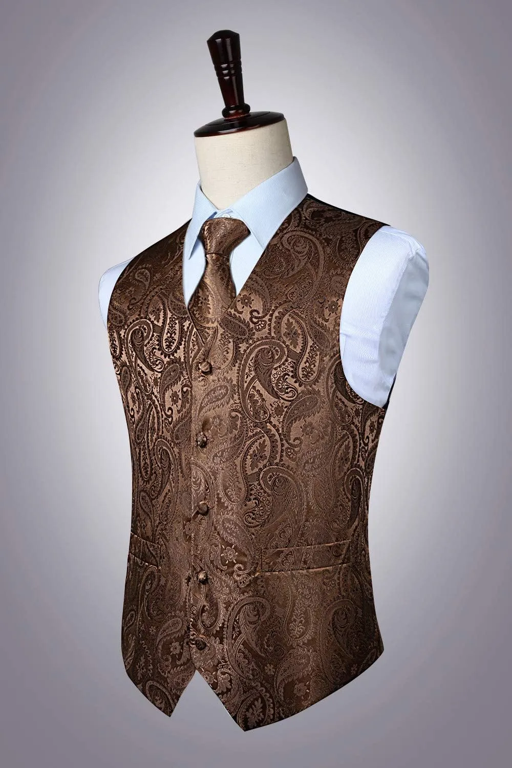 HISDERN Men's Vest Tie Set Paisley Floral Jacquard Necktie Pocket Square 3PCS Waistcoat for Suit or Tuxedo Wedding Party
