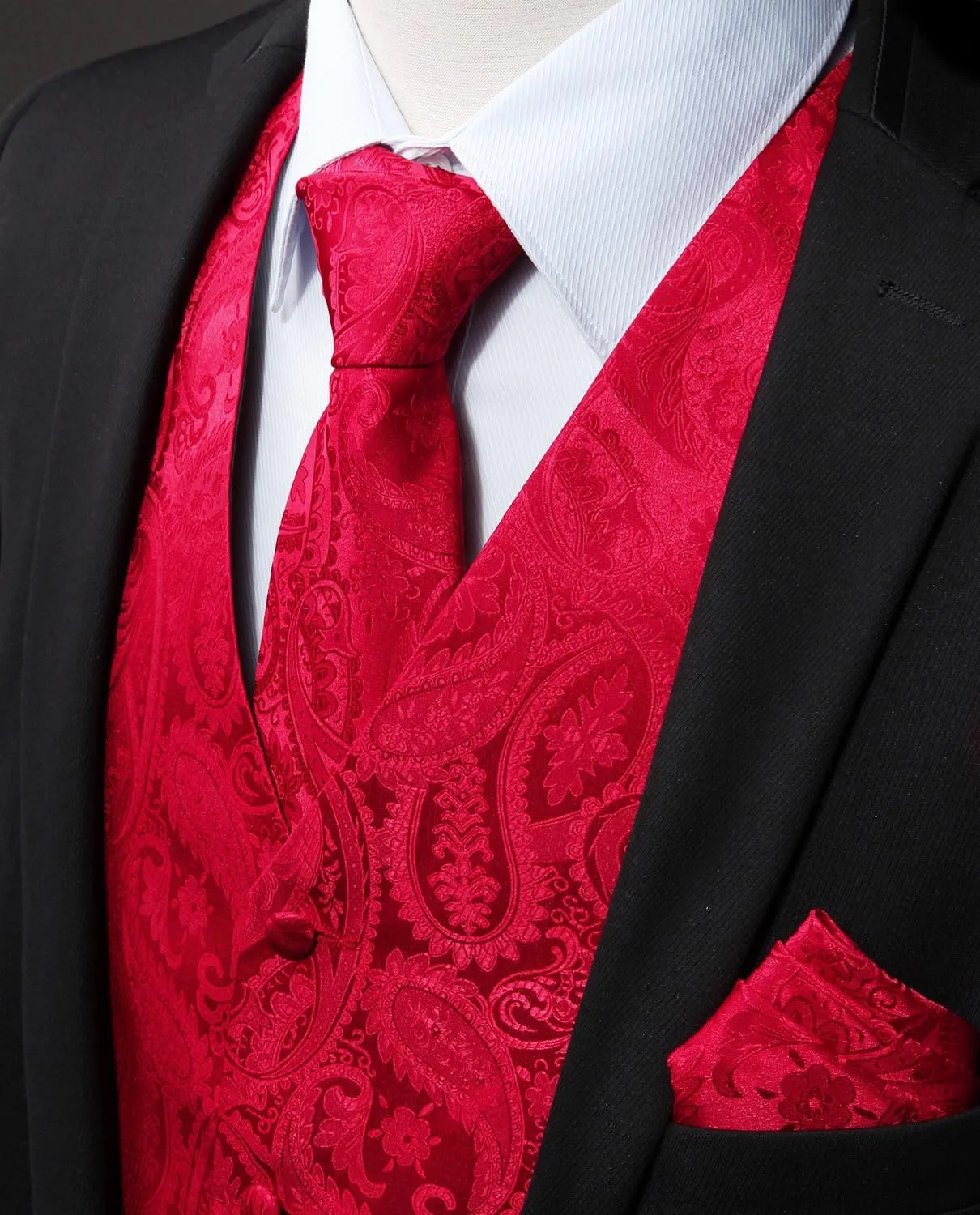 HISDERN Men's Vest Tie Set Paisley Floral Jacquard Necktie Pocket Square 3PCS Waistcoat for Suit or Tuxedo Wedding Party