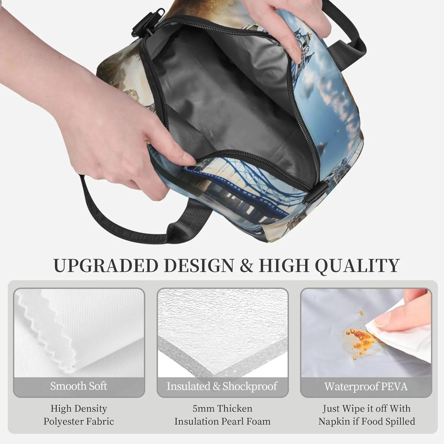 Historic Old Tower Bridge London Reusable Insulated Lunch Bag Lunch Box For Women Men Perfect For Daily Commute Travel