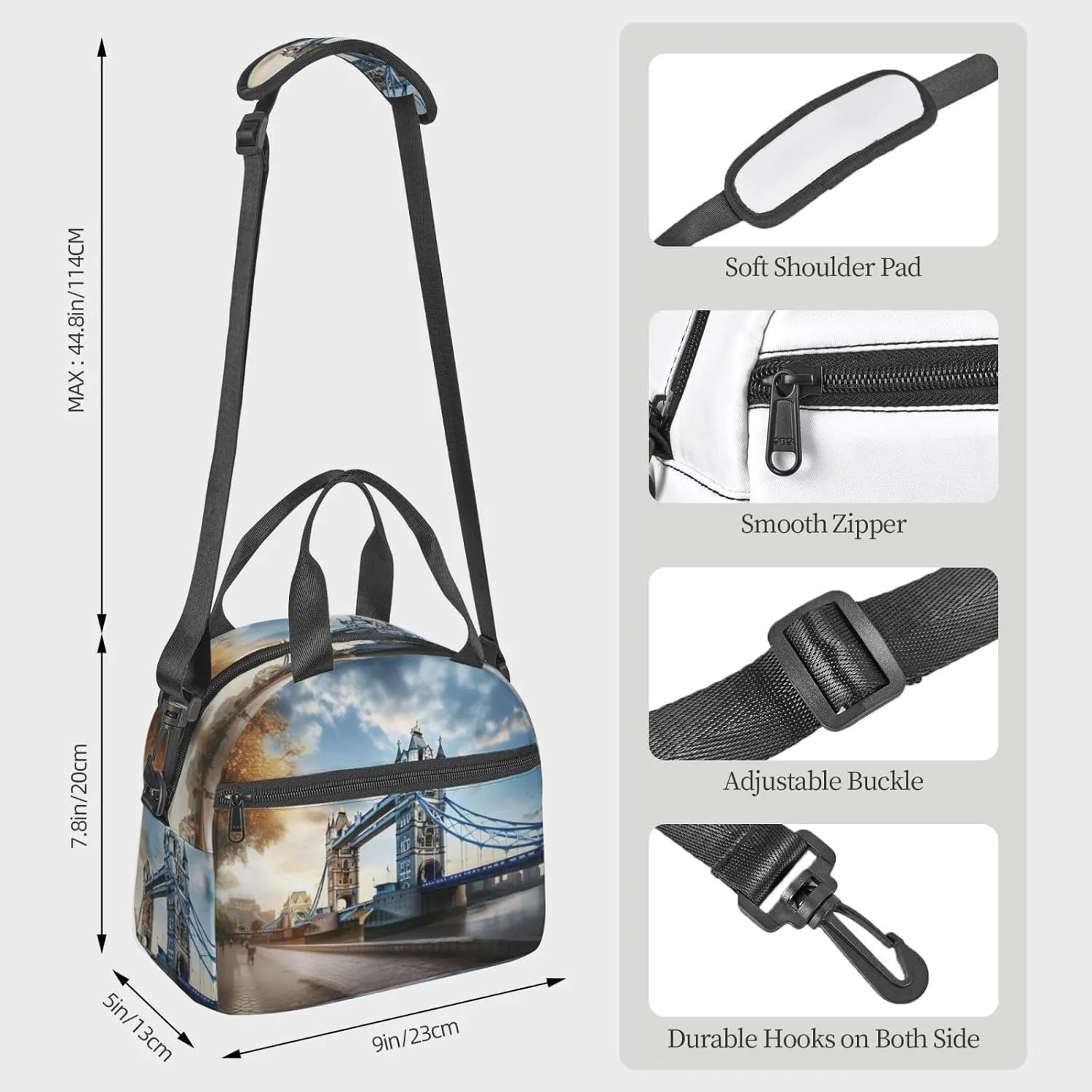 Historic Old Tower Bridge London Reusable Insulated Lunch Bag Lunch Box For Women Men Perfect For Daily Commute Travel