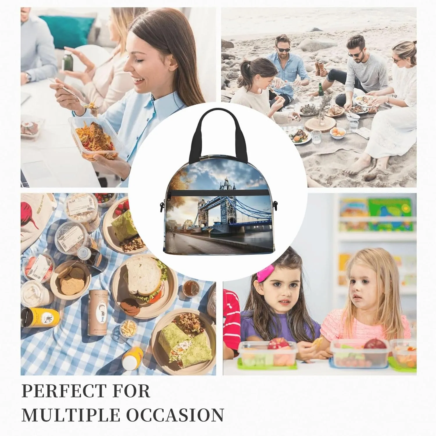 Historic Old Tower Bridge London Reusable Insulated Lunch Bag Lunch Box For Women Men Perfect For Daily Commute Travel