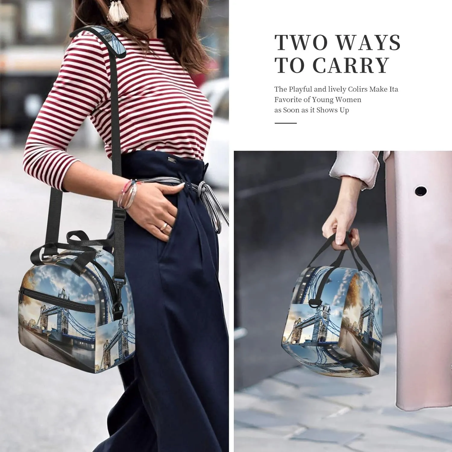 Historic Old Tower Bridge London Reusable Insulated Lunch Bag Lunch Box For Women Men Perfect For Daily Commute Travel
