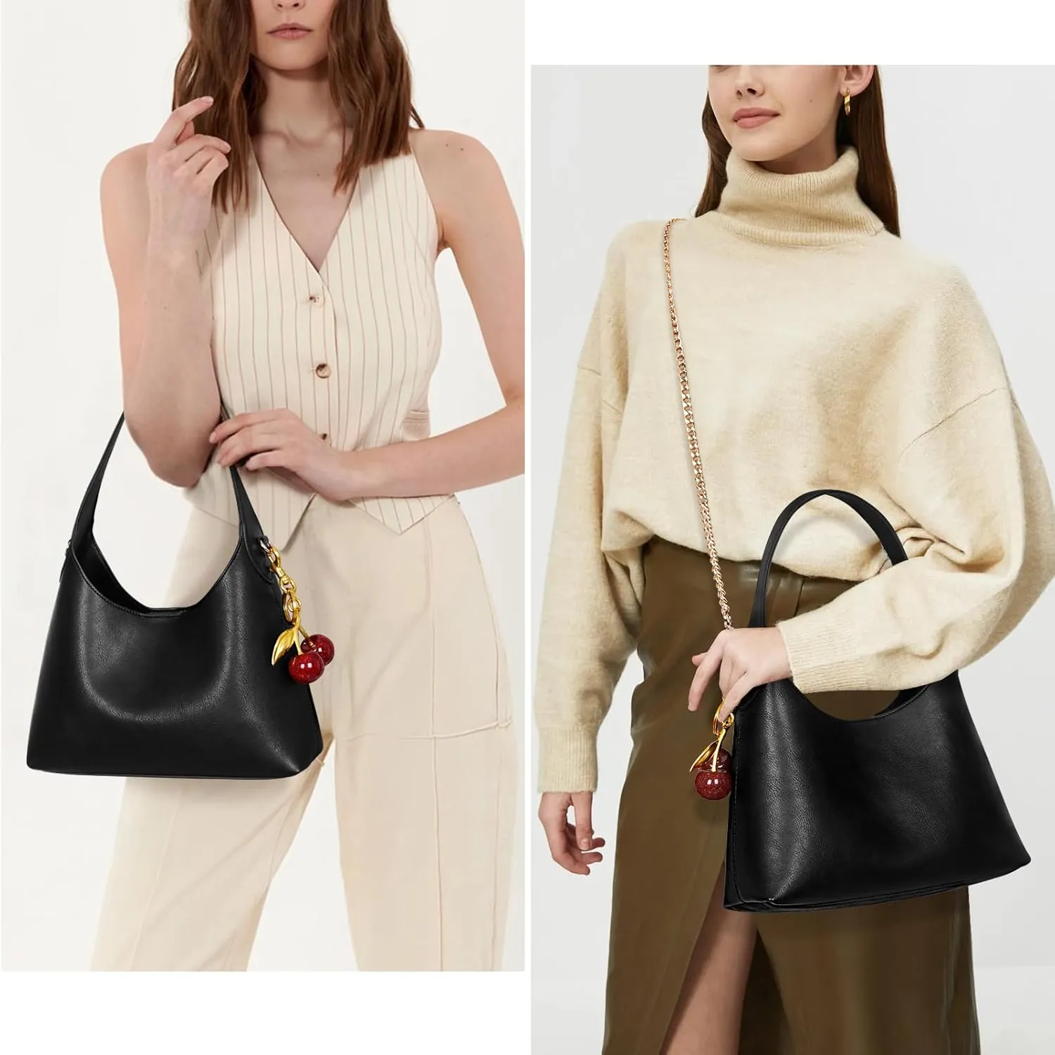 Hobo Bags for Women Leather Shoulder Bag Tote Handbag Cherry Purse Small Hobo Crossbody Bag Vintage Shoulder Handbag